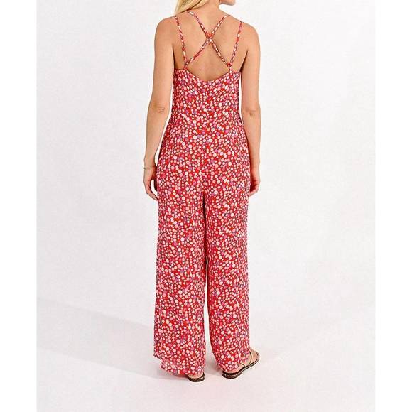 NEW MOLLY BRACKEN strappy printed jumpsuit in red charlotte - Picture 2 of 4